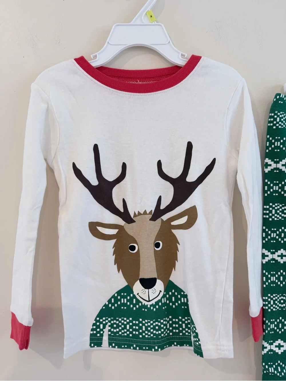 Carter's White & Green Reindeer Pajama Set with Red Trim